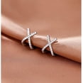 thumbnail image 4 of Solid 925 Sterling Silver CZ Cuff Piercing Stud Earrings Wraps for Women Teens X Criss Cross Cuff Earrings Huggie Hoops, 4 of 7