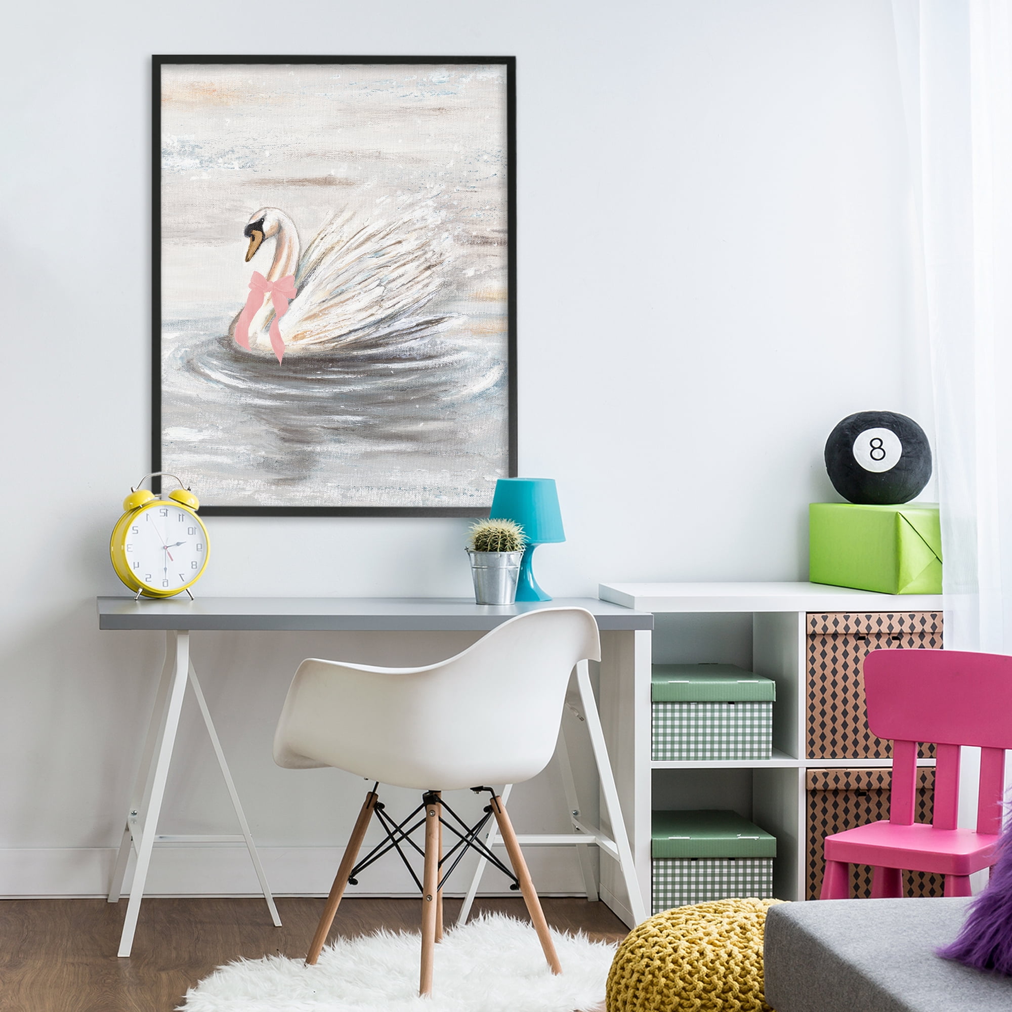Stupell Industries Swan With Pink Bow & Ripples Black Framed Giclee Art, design by Patricia Pinto