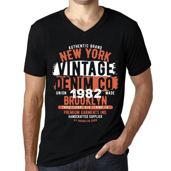 Men's Graphic T-Shirt V Neck New York Made in 1982 42nd Birthday Anniversary 42 Year Old Gift 1982 Vintage Eco-Friendly Short Sleeve Novelty Tee