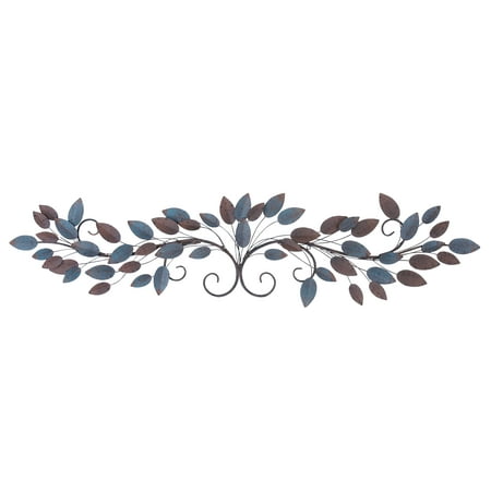 Iron Wall Sculptures - Decmode Natural 12 x 51 Inch Metal Wire and Leaves Wall Sculpture
