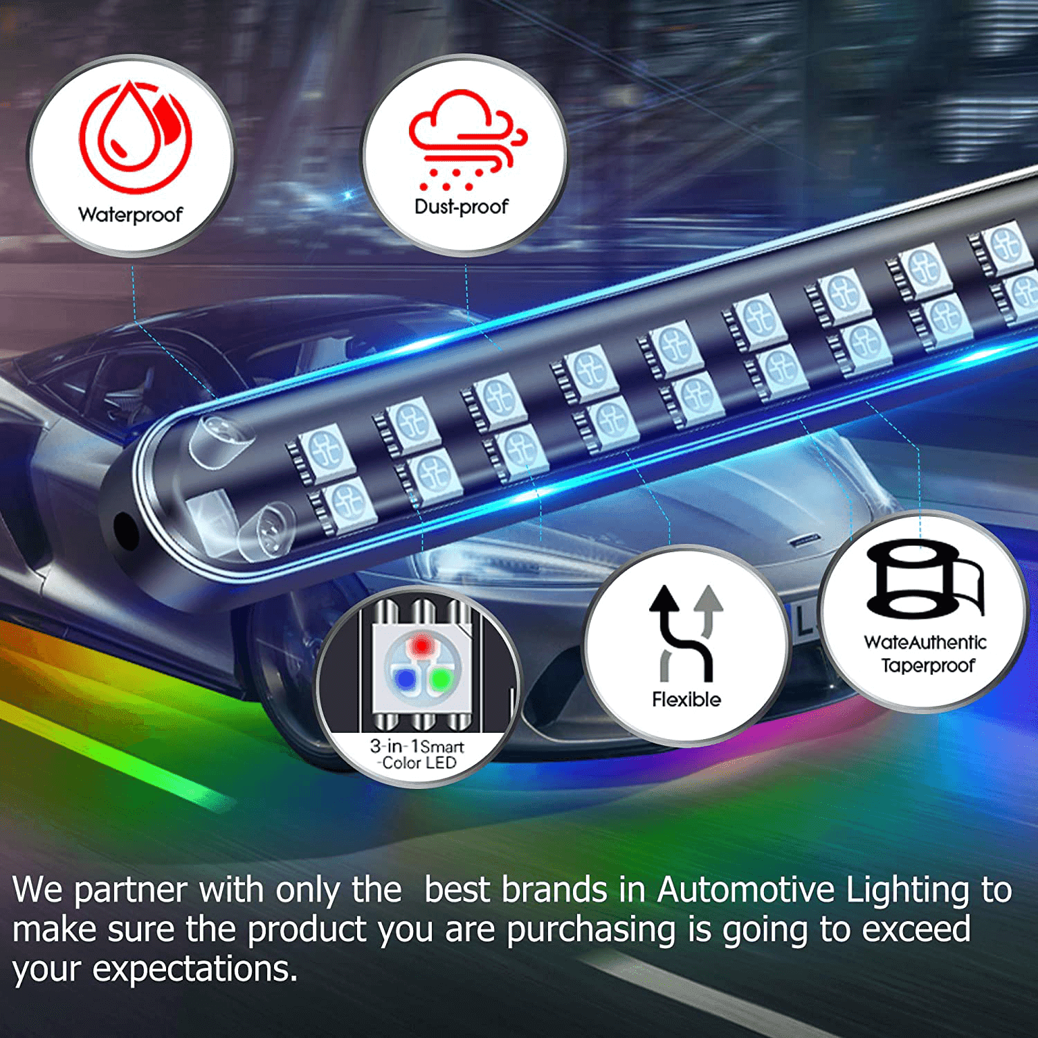 6pcs/Set Car Underglow Neon Accent Strip Lights Kit RGB Million Multi-Color Music Lamp