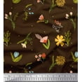 thumbnail image 1 of Soimoi Brown Japan Crepe Satin Fabric Artistic Leaf & Floral Print Fabric by the Yard 42 Inch Wide, 1 of 3