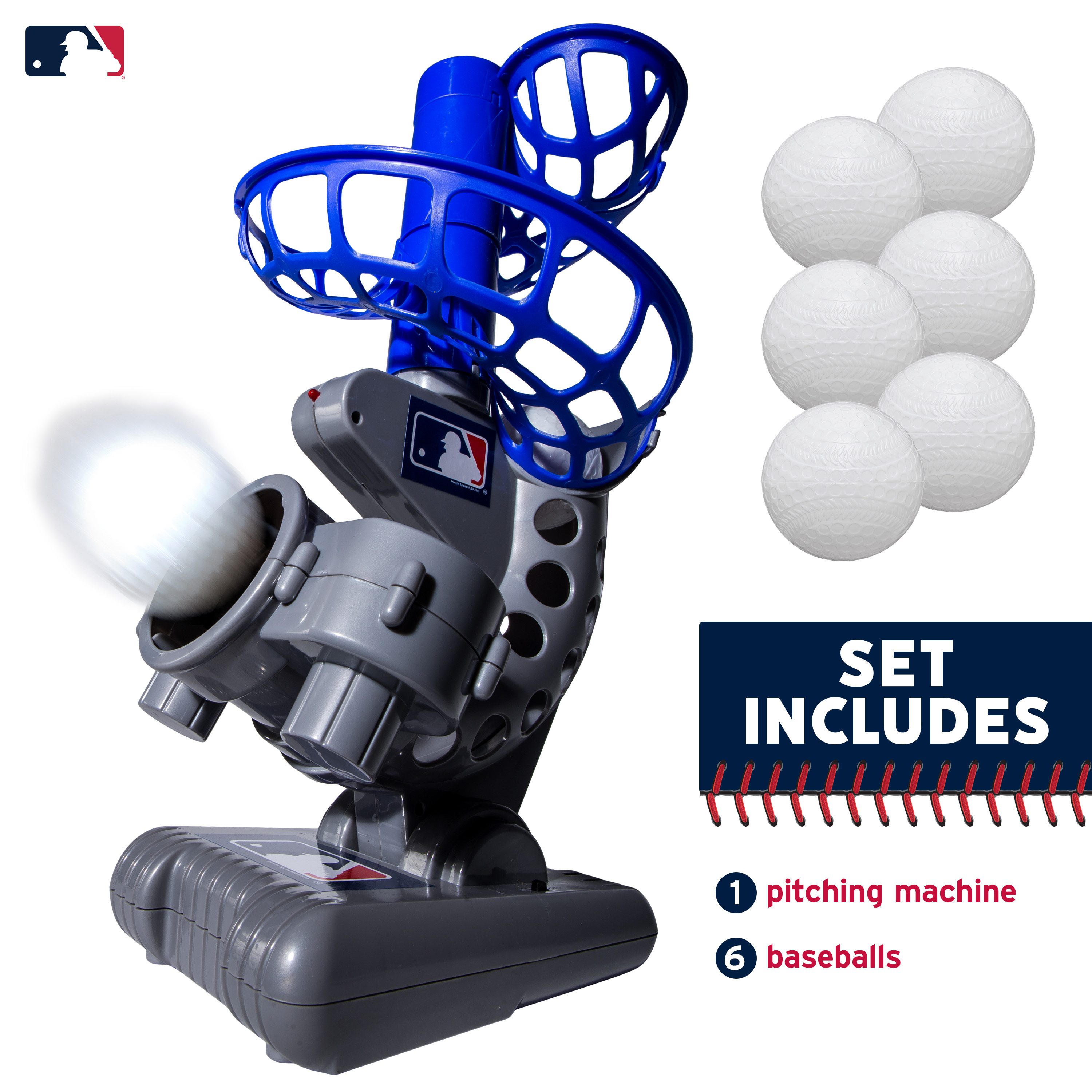Franklin Sports Kids Baseball Pitching Machine Height Adjustable – 6 Plastic Balls - Grey/Blue - image 2 of 10