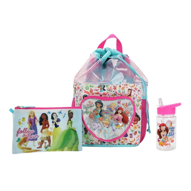 Disney Princess Ensemble de 3 Pcs Sac à Dos de Plage pour Enfants à Cordon de Serrage 15 Pouces