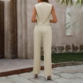 thumbnail image 4 of qolati Pant Suits for Women Dressy Casual 2 Piece Sets Sleeveless Blazer Vest with Wide Leg Pants Work Outfit 2024 Fall Clothes, 4 of 7