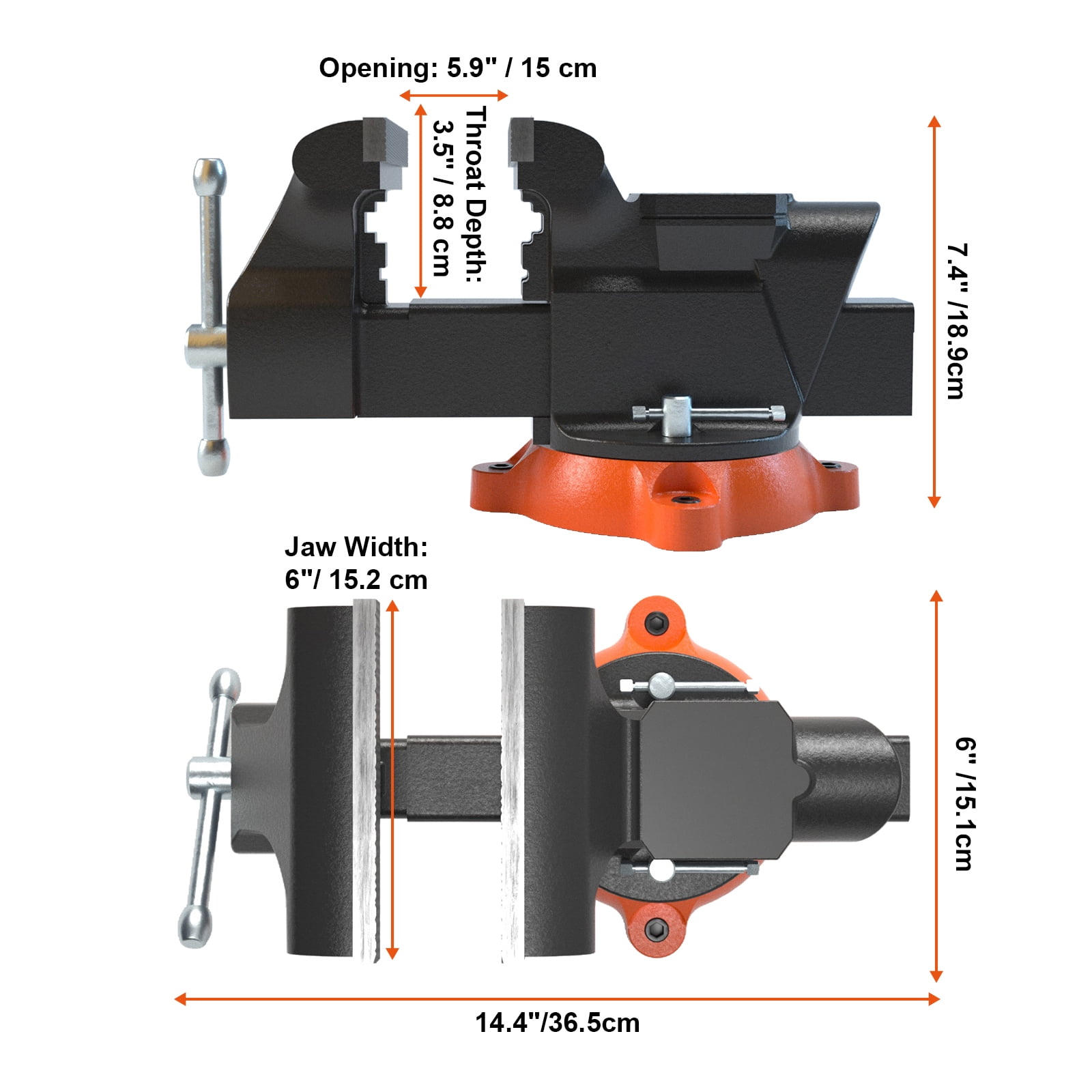VEVOR 6" Bench Vise w/ Anvil 360°Swivel Locking Base Heavy Duty Ductile Iron