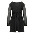thumbnail image 4 of Blczomt Black Womens Holiday Dress Mini Lace Long Sleeve Dress Wrap V Neck Formal Solid Dressy Casual Dresses, 4 of 6