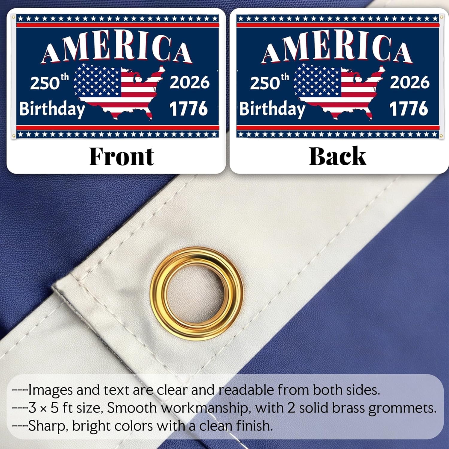 America 250th Anniversary Flag, 3 Ply Year American Anniversary Flag- Double Sided, 3x5 Ft, 250 Years Birthday Patriotic Decor for Outdoor, Front Door, Porch, Wall