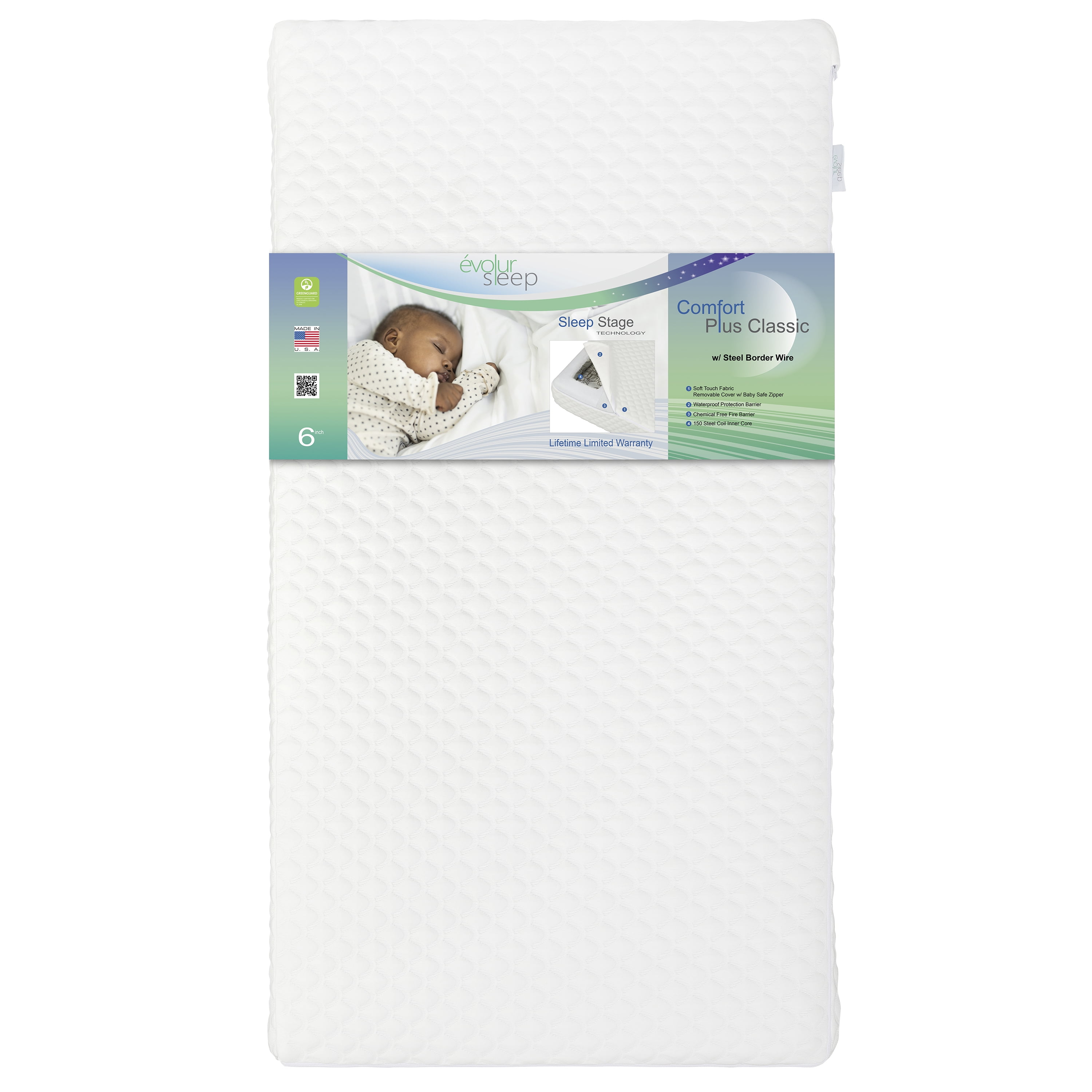 evolur Sleep Comfort Plus Classic 150 Crib & Toddler Innerspring Mattress