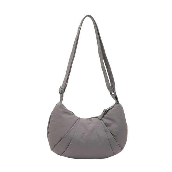 Xfvqtps Crescent Bag for Womens Adjustable Shoulder Strap Fold Zipper Solid Color Nylon Sling Bag Gray