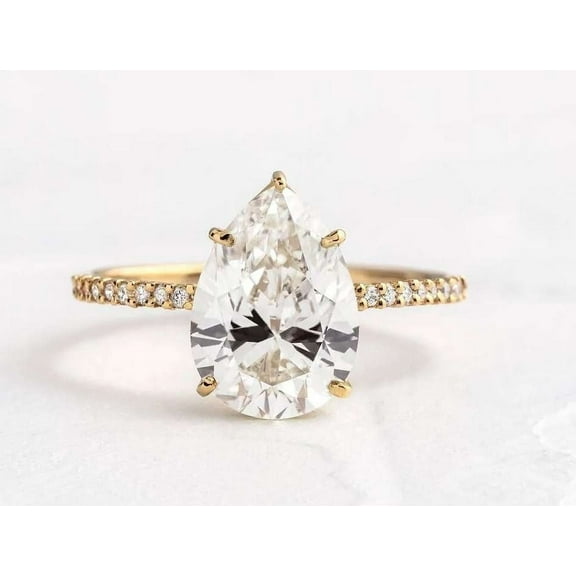 Jewelerix Pear Cut Ring 2 CT Comfort Fit Ring Moissanite Diamond Engagement Ring 18K Forever one Her Birthday Gift Ring