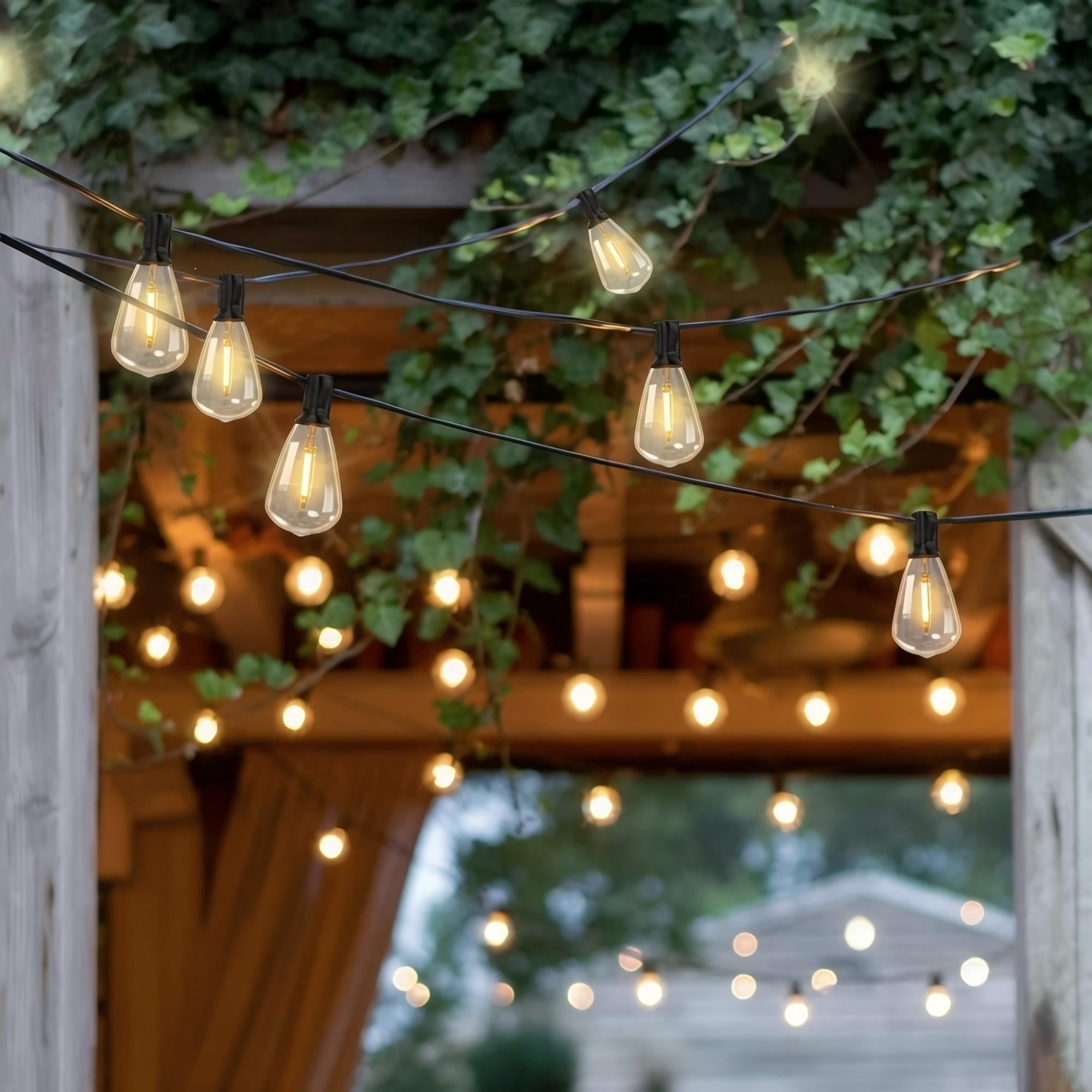 VOLIVO Solar Outdoor String Lights 100FT, Shatterproof Patio Lights with 24 ST38 Vintage Edison Bulbs, Solar Hanging Lights, for Porch, Deck, Garden, Backyard
