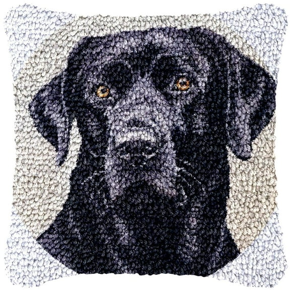 Black Labrador Latch Hook Pillow Kits Color Printed Canvas Cushion Crochet Yarn Needlework Hook Latch Kit DIY Embroidery Pillowcase Rug Cover Home Sofa Christmas Decor 43x43cm(2)