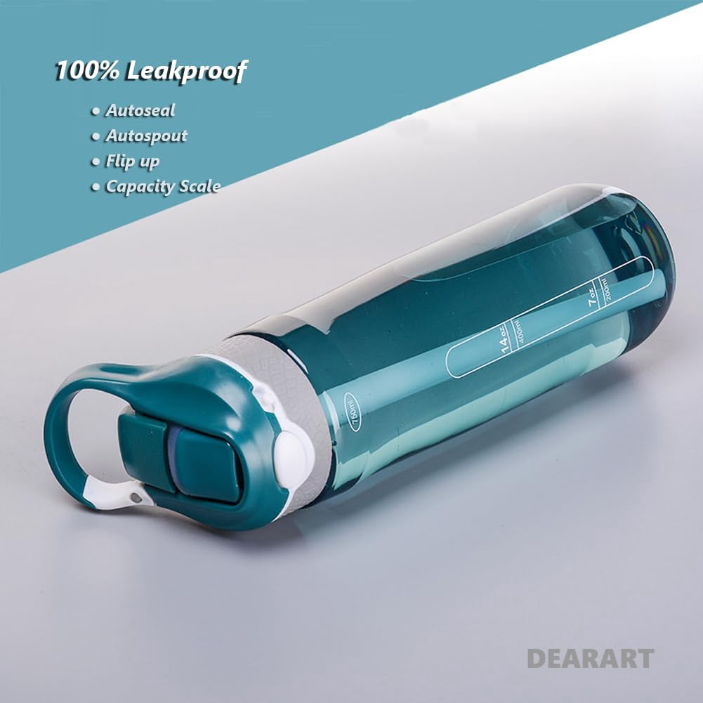 24oz Water Bottles With Straw, Leakproof BPA FREE Hidden Nozzle, Flip Up Lid Has Handle Wide Bottle Easy Clear, Suit Office Sports Travel Gym Yoga, Dark Cyan