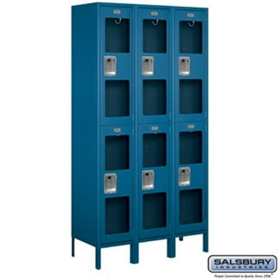 Salsbury S-52365BL-U 3 x 6 x 15 in. Double Tier Extra Wide See Through Metal Locker, Blue - Unassembled