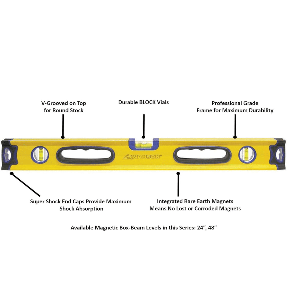Swanson Tool Co 24" Magnetic Aluminum Pro Grade Box Beam Level Pro Series, Model BBL24M