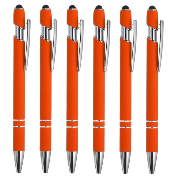 Uxcell Ballpoint Pen with Stylus Tip Metal Pen Black Ink 1.0mm Medium Point Stylus Pen Style 1, Orange 6 Pack