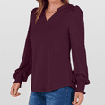 thumbnail image 6 of SOMER Womens Tops Fall Long Sleeve Shirts Business Casual V Neck Loose T-Shirts Dressy Work Tops with Smocked Cuffs, 6 of 6