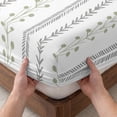 thumbnail image 3 of Cal.King Size Fitted Sheet Set - Sage Green Stripes 3 Piece Bedding Sets 16" Deep Pocket Fitted Sheet with 2 Pillowcases, Modern Simple Floral Lines Rustic Brushed Microfiber Hotel Luxury Bed Sheets, 3 of 9