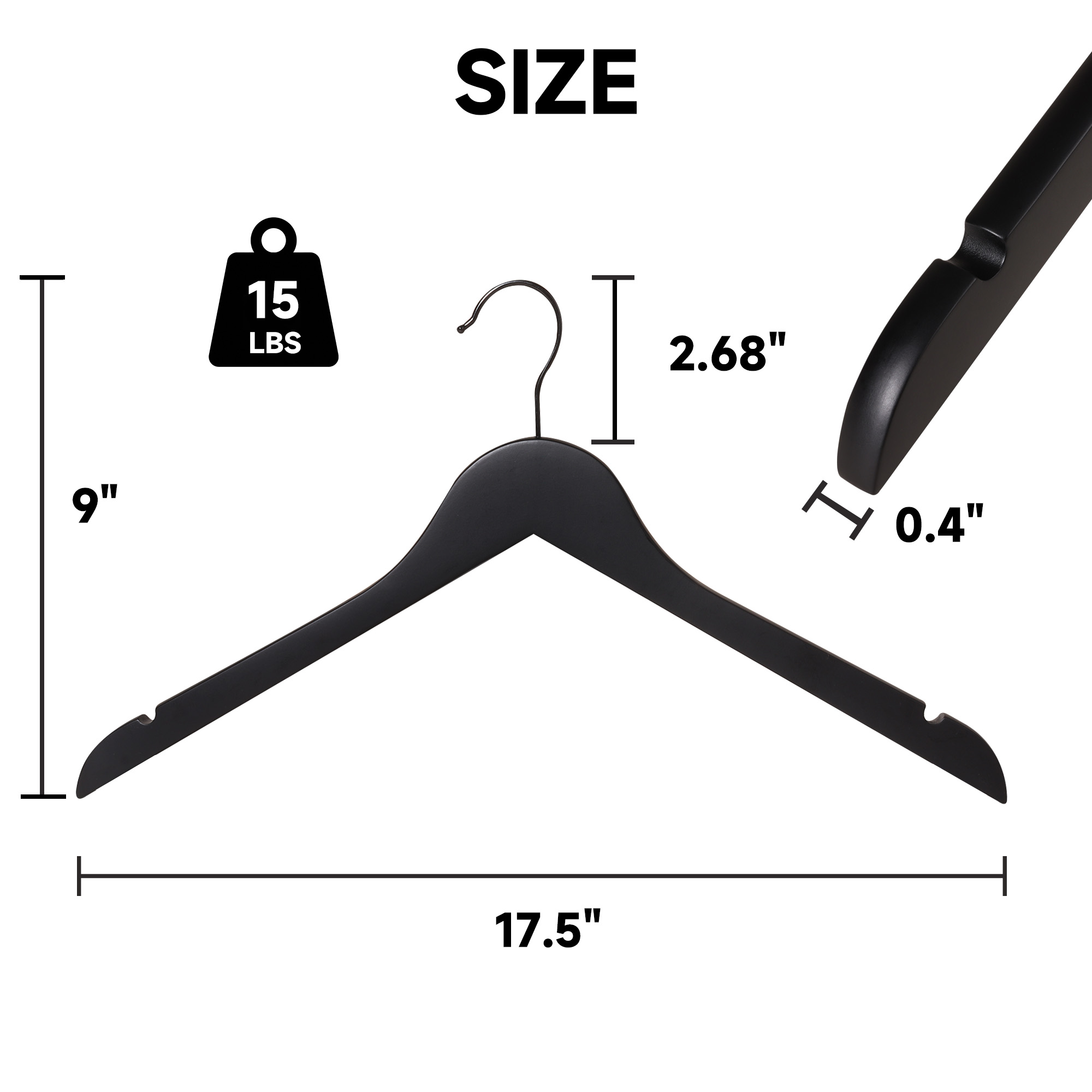 BP4U 12-Pack Premium Wooden Coat Hangers, Heavy-Duty Solid Wood Non-Slip Shirt Hangers with 360° Swivel Hook for Jackets, Suits, Shirts, Skirts(Black)