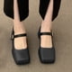 thumbnail image 5 of Zapatos de plataforma con hebilla para mujer, zapatos de tacón cerrados con punta cuadrada, elegantes y ergonómicos, con correa en el tobillo, negro 37, 5 of 13