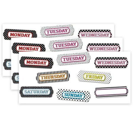 UPC: 0194629120994 | Ashley Productions Magnetic Die-Cut Timesavers & Labels Days of the Week Black and White Assorted Patterns 8 Per Pack 3 Packs
