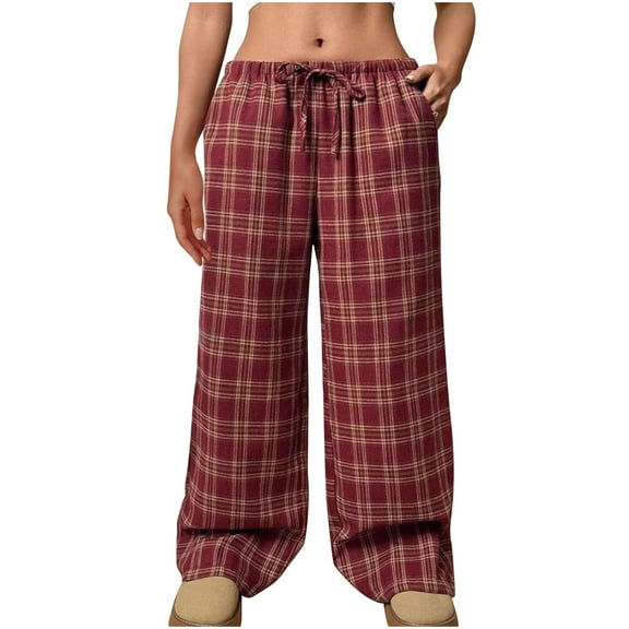 Lopecy-Sta Womens Pants Casual Gift for Wives Fashion Plaid Pants Checkered Pants Cargo Pants Y2k Baggy Grunge Clothes Goth Hiphop Streetwear