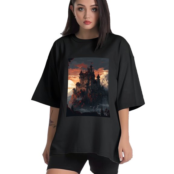 Plus Size Shirt for Women Black Tops for Women Short Sleeves Shirt for Women Castle (73） T Shirt Crewneck Shirt for Women XS