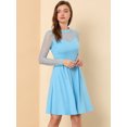 thumbnail image 2 of Vestido corto de una línea de fiesta de patinadora transparente de malla con lunares de corazón Allegra K Azul claro M, 2 of 6