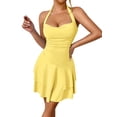 thumbnail image 3 of Women'S Halter Ruffle Hem Mini Dress Ruched Waist Corset Short Party Dresses Light Yellow XS, 3 of 9