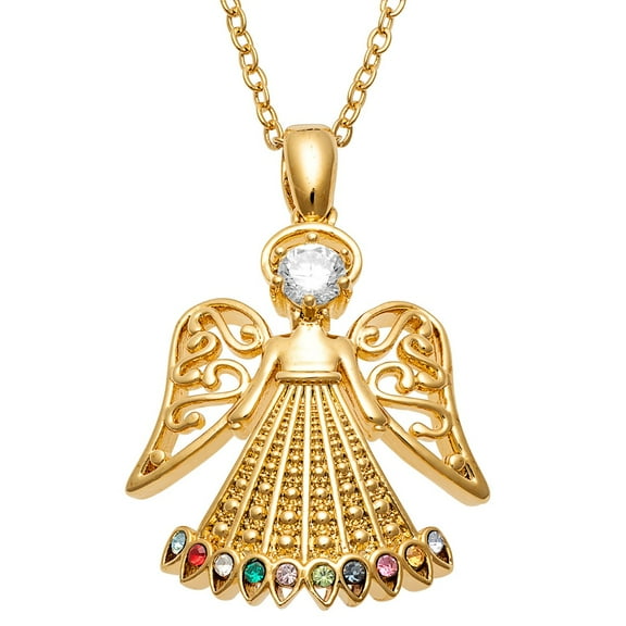 Personalized Planet Goldtone Family Birthstone Filigree Angel Necklace ,Women's