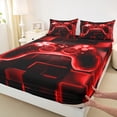 thumbnail image 5 of Gamer Bed Sheets Twin,Gaming Fitted Sheet,Video Games Gamepad Sheets Neon Glowing Square Geometric Grid Red Bed Set, 5 of 5