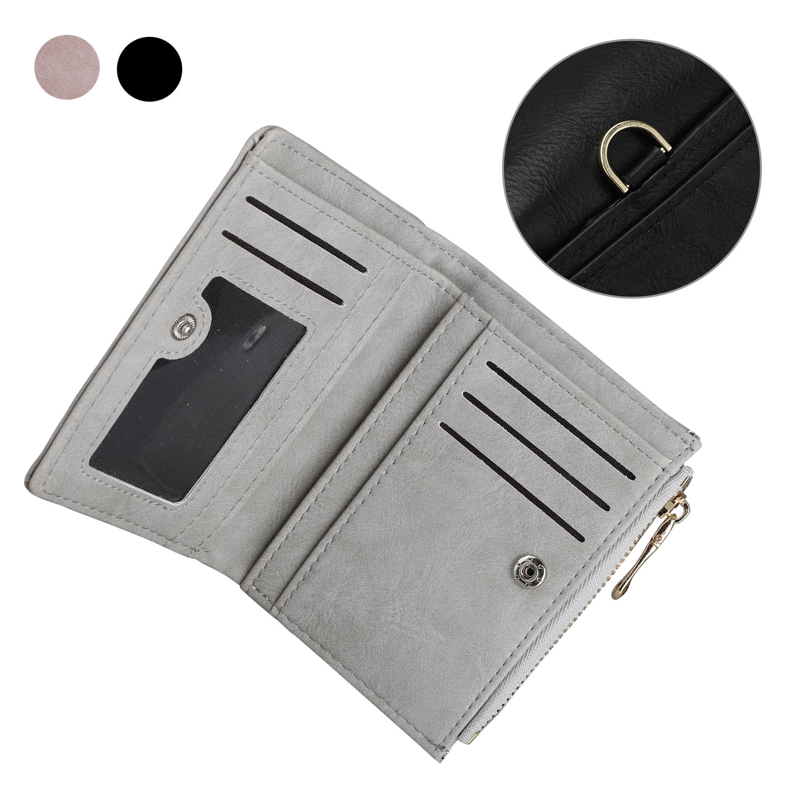 Women's RFID Bifold Leather Small Wallet, Ladies Mini Purse with Coin Pocket, Vintage Zipper
