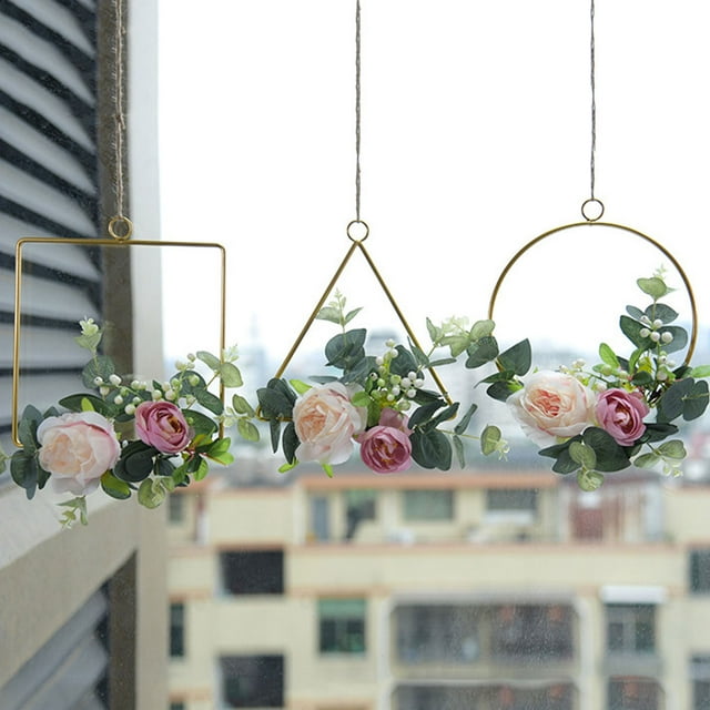 maskred Realistic Artificial Flower Hoop Indoor And Outdoor Wide Application Metal Ring Hoop Wreath Garland Artificial Roses Y892trilateral 1Set
