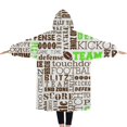 thumbnail image 2 of Oversized Wearable Blanket Hoodie,Green Brown Football Words Pattern Sherpa Blanket Hoodie with Super Pockets,Super Warm Fuzzy Pullover for Women & Men, 2 of 6
