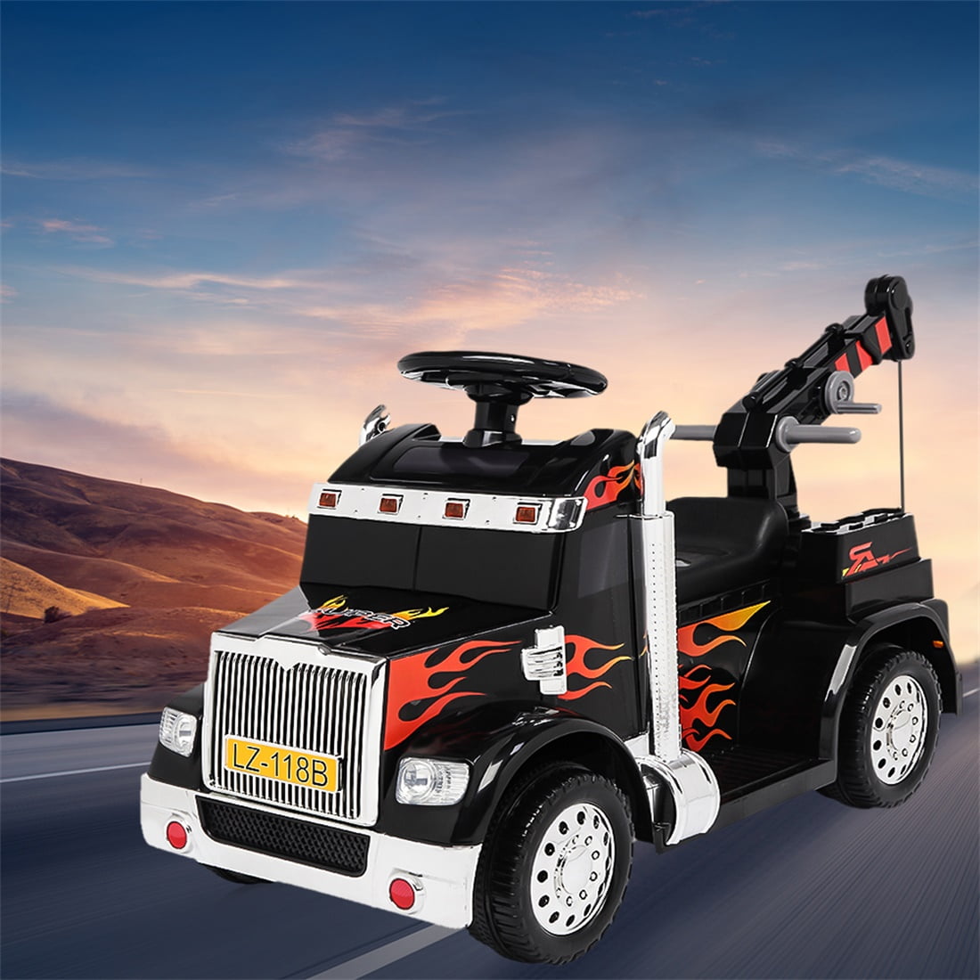 Private Jungle 4 Wheeler Kids Car with Headlights, 3 Speeds Electric Ride On Car with Remote Control for Home Backyard Garden, Black, Unisex