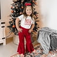 thumbnail image 3 of Txlixc Navidad Carta de niña impresa Top de manga corta y conjunto de diadema de pantalones de campana de terciopelo casual Txlixc  moda, 3 of 9