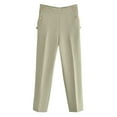 Women's Casual Straight Leg Pants High Waisted Button Stretchy Business