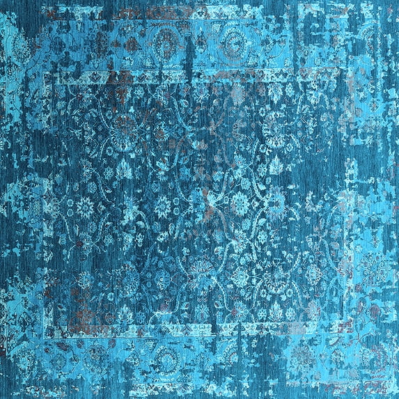 Ahgly Company Indoor Square Oriental Light Blue Industrial Area Rugs, 8' Square