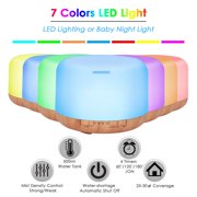 500ML Essential Oil Diffuser - Cool Mist Humidifier, 7-Color LED for Home（Shallow wood grain background）