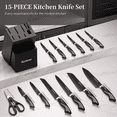 thumbnail image 6 of Astercook Knife Set, 15-Piece Kitchen Knives Set with Built-in Sharpener, German Stainless Steel Knife Block Sets with Anti-Rust Coating & PP Ergonomic Handle, Dishwasher Safe Black, 6 of 9