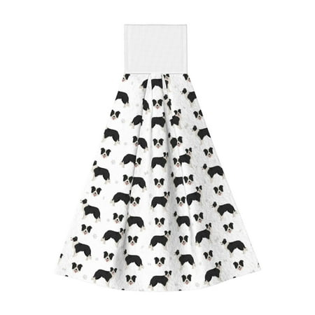 

Zufioo Border Collie Dog Print Coral Fleece Velcro Hand Towel Hangable Absorbent Hand Towel Suitable for Kitchen Bathroom Household Items