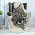 thumbnail image 4 of Celtic Soft Flannel Fleece Throw Blanket, Sharp Eyed Fox Head Portrait Celtic Pattern Style Image, Cozy Plush for Indoor and Outdoor Use, 60" x 80", Black Ecru, by Ambesonne, 4 of 5