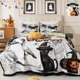 thumbnail image 2 of Evenhug Halloween Quilt Set,3-Piece Queen Size Bat Crow Pumpkin Halloween Themed Bedding Set Reversible Coverlet Set with 2 Pillow Shams, 2 of 6