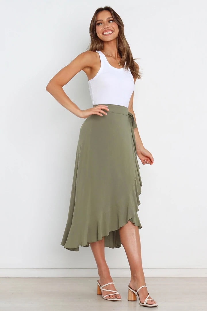 Olive Green Wrap-around Skirt, Women Earthy Fairy Skirt, Mid
