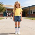 thumbnail image 4 of CYRBOKO Girls Outfit Sets, Cotton Elastic Waist Short Sleeve Casual T-shirts and Jeans and Socks Yellow Size 9-10 T, 4 of 8