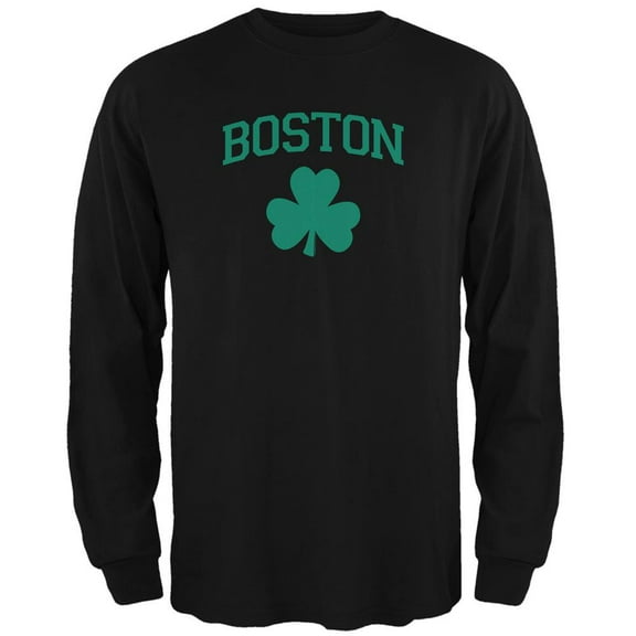 St. Patrick's Day - Boston Shamrock Black Adult Long Sleeve T-Shirt - Large
