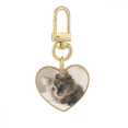 thumbnail image 1 of Animal Kitty Gray Cat Photograph Gold Heart Keychain Metal Keyring Holder, 1 of 3
