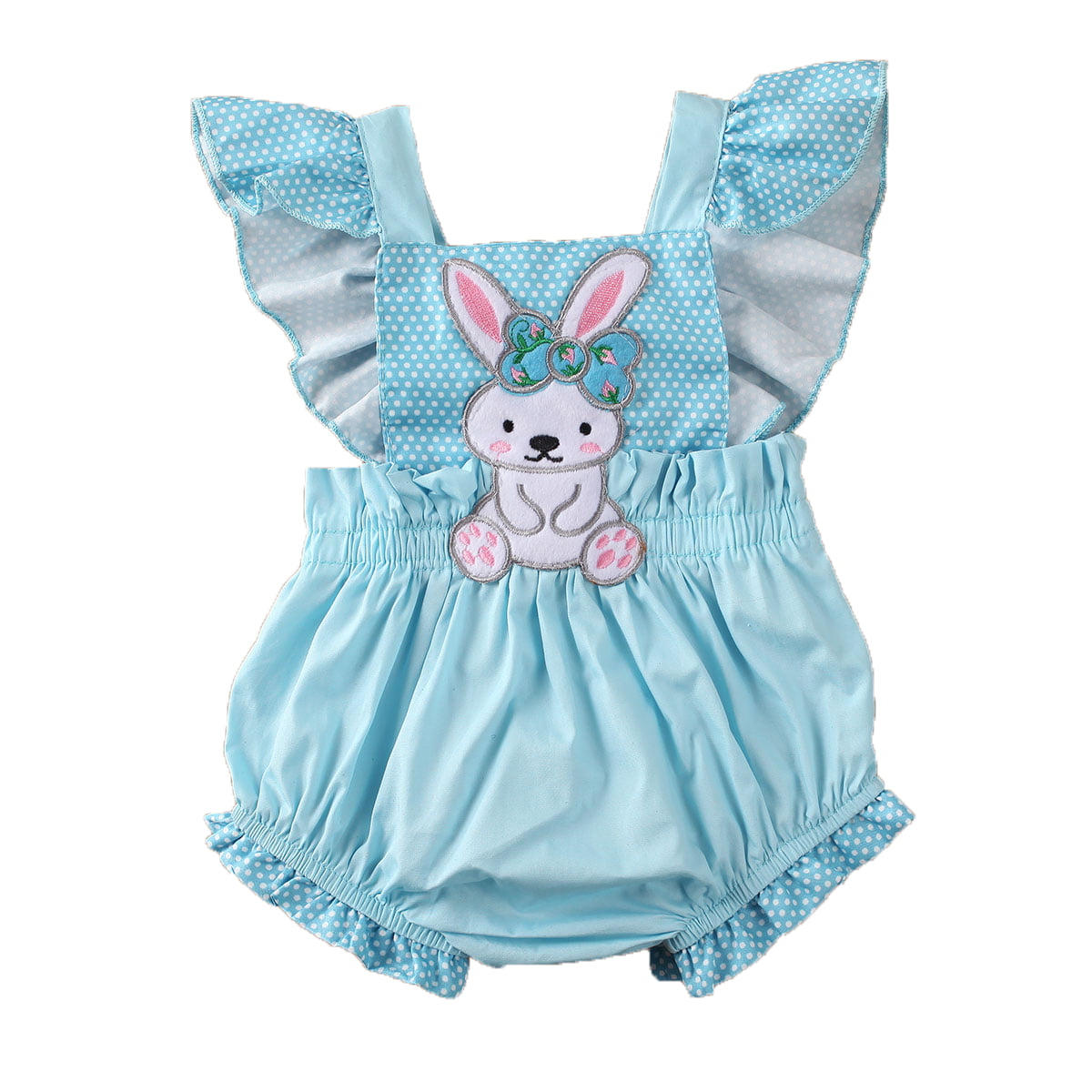Details about   NEW Easter Bunny Rabbit Baby Girls Pink Ruffle Sleeveless Romper Jumpsuit 