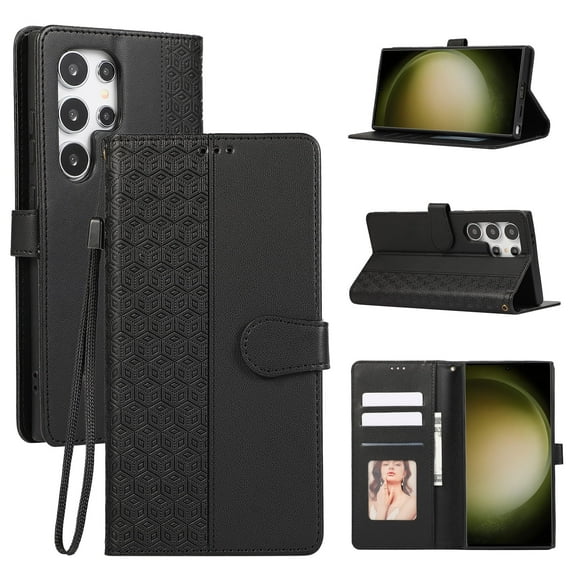 Allytechgroup for Samsung Galaxy A15 5G Wallet Case, Stylish Phone Case with Card Slots RFID Blocking Flip Stand PU Leather Shockproof Convenient Hand Wrist Case Cover for Galaxy A15 5G,Black